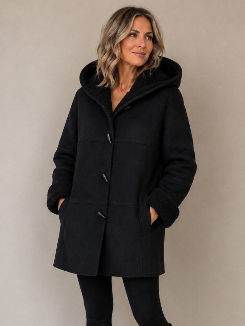 Ralph Lauren Faux Suede In Black Toggle Closure Sherpa Lining Coat Size S
